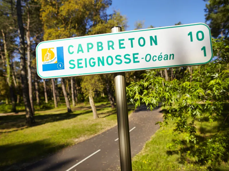 Panneau de la Vélodyssée vers Capbreton